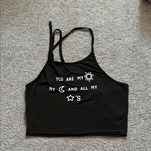 Black Halter Crop Top with White Graphic